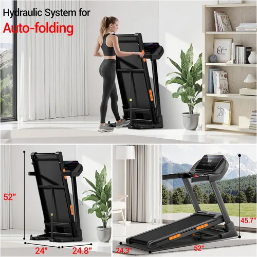 Miniatura 4 de UMAY Fitness Treadmill with 20-Level 20% Auto Incline, Treadmills for Home Auto Folding with Pulse Sensors, 400 LBS Capacity, 4.0HP Quiet Brushless