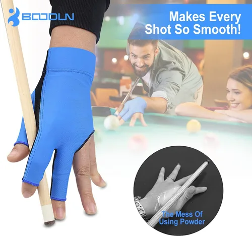 Miniatura 6 de YFY Guante de Billar de 3 Dedos para Mano Izquierda de Cuero Azul Adulto Unisex Jugadores de Billar Deportivo Compacto Fácil de Poner Guante