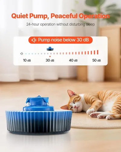Miniatura 6 de VEVOR - Fuente de agua de cerámica para gatos, fuente de agua VEVOR de 2.1L/71 onzas, dispensador de agua de porcelana, bomba ultrasilenciosa, área