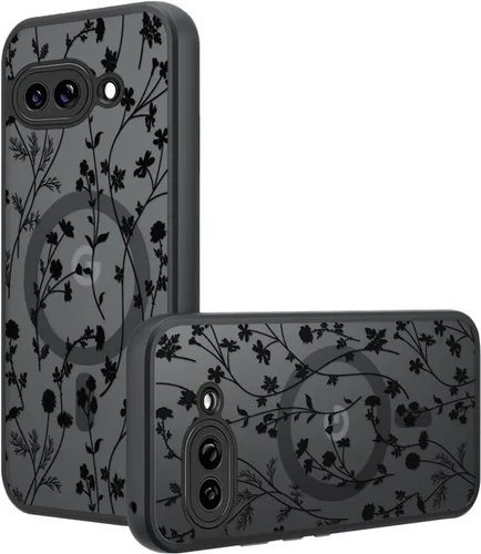 Miniatura 67 de Funda magnética para Google Pixel 10A [Compatible con MagSafe] Funda con patrón floral de flores negras para mujeres y niñas, con borde de TPU Rama