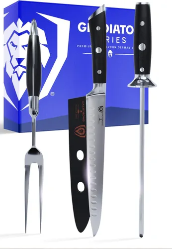 Miniatura 8 de DALSTRONG cuchillo de trinchar rebanador con filo Granton de 12 pulgadas, serie Gladiator, acero HC alemán sin funda Mango negro G10.