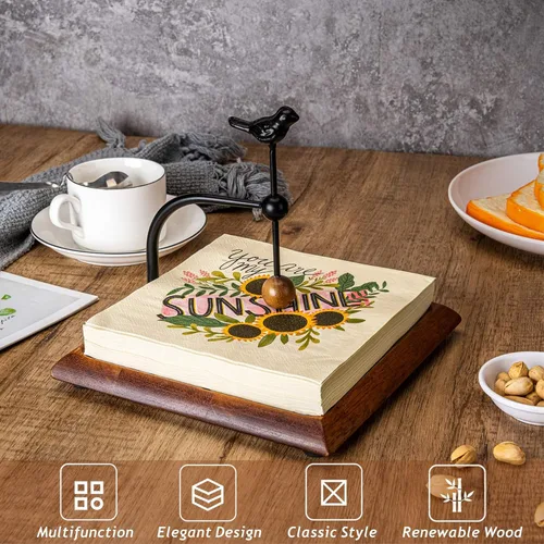 Miniatura 3 de Servilletero de madera para mesa, servilleteros para servilletas de papel, servilletero plano de madera con mango en forma de pájaro, decoración