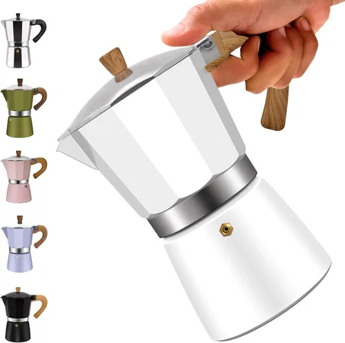 Miniatura 15 de Cafetera clásica de aluminio para 3 tazas, cafetera espresso de 5.1 fl oz, 5 onzas, cafetera de moca, olla greca, cafetera para café italiano y Azul