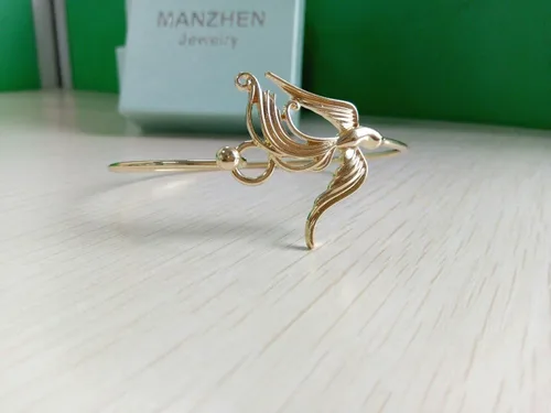 Miniatura 2 de manzhen Gold-tone Phoenix Bangle Buena Suerte pulsera pájaro pulsera estilo chino atar el nudo
