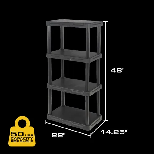Miniatura 2 de CENTREX CX 4-Tier (48”H x 22”W x 14.25”D) Plastic Storage Shelving Unit (Black), Light Duty, 50lbs Per Shelf Capacity, for Indoor Storage and