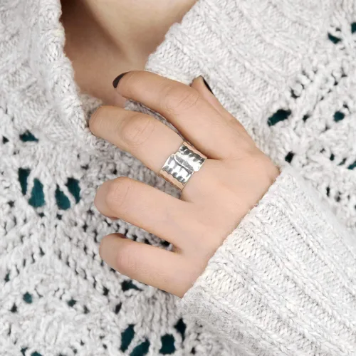 Miniatura 7 de Boho-Magic Anillo de plata de ley 925 para mujer, diseño de pulgar, ancho martillado, ajustable, Metal