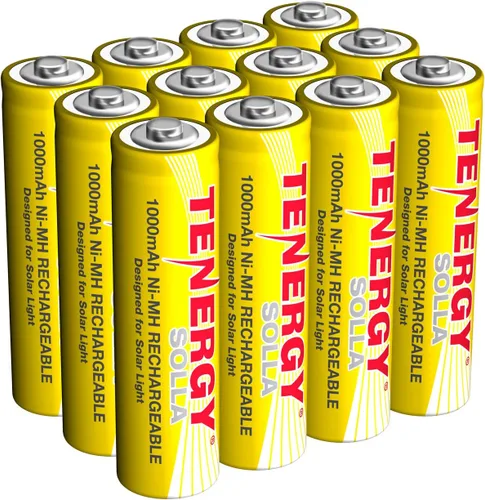 Tenergy Solla - Batería recargable NiMH AA, 1000 mAh, baterías solares para luces de jardín solares, anti-fuga, durabilidad al aire libre, más de 5