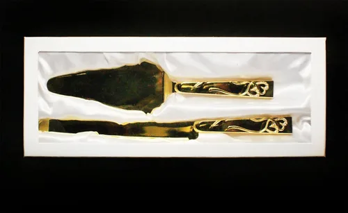 Miniatura 6 de Cuchillo de cristal para tostar de boda de oro y servidor de pastel de boda grabado personalizado