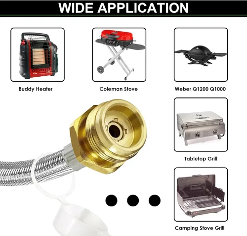 Miniatura 7 de Manguera adaptadora de propano trenzada de acero inoxidable de 12 pies con calibre, adaptador de manguera de tanque de propano convertidor de 1 lb a
