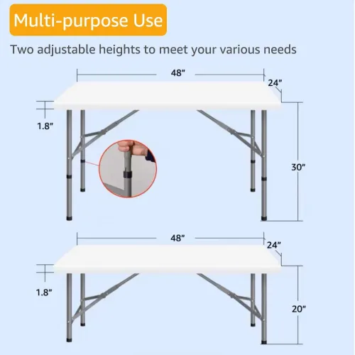 Miniatura 3 de Mesa plegable de plástico resistente de 4 pies, mesa de campamento plegable portátil, mesa de picnic, mesa de juego con asa, para 48 pulgadas
