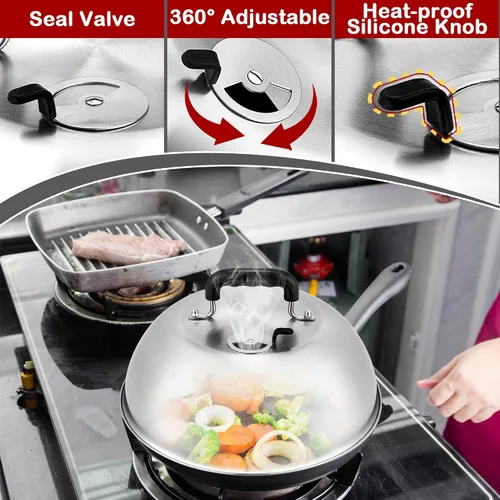 Miniatura 5 de Joyfair - Juego de 3 cúpula para fundir queso, tapas de cocción para parrilla de acero inoxidable con ventilación ajustable para barbacoas/cocina al