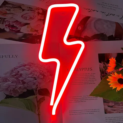 Letreros de Neón Rayo de Luz Neón para Decoración de Pared, Alimentado por Batería o USB, Letrero de Luz LED de Rayo de Neón para Dormitorio, Rojo
