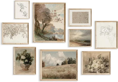 Arte de Pared Vintage Decoración de Pared Rústica Estética Granja Cuadros de Pared Jarrón Flor Boho Arte de Pared en Lienzo Impresiones Arte de