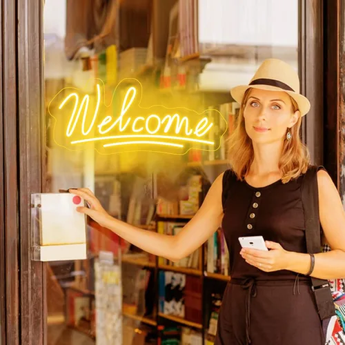 Miniatura 8 de Letrero de neón de bienvenida con luz LED de neón para negocios, letrero de negocios para ventana de tienda, tienda de vidrio, floristas, bares