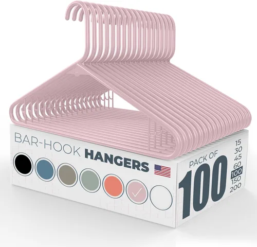 Miniatura 12 de Paquete de 100 perchas de plástico, fabricadas en los Estados Unidos, capacidad de 6 libras, perchas estándar con ganchos para correa para vestidos