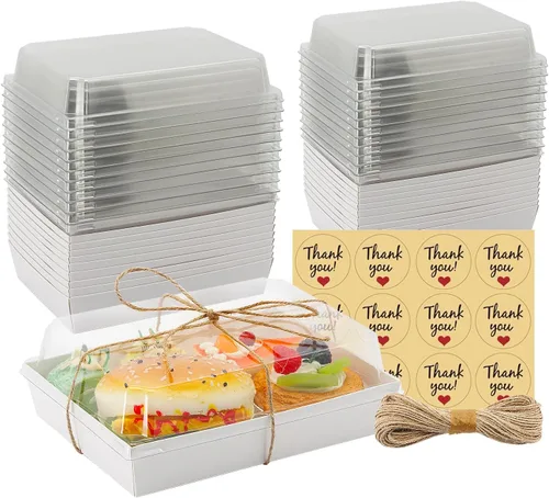 Cajas de charcutería de 7 x 5 x 2.5 pulgadas con tapas transparentes, cajas grandes desechables de postre para panadería, recipientes para llevar