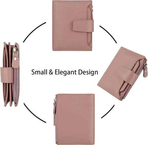 Miniatura 3 de Lavemi Pequeña cartera compacta para mujer, con bloqueo RFID, de piel auténtica, plegable, con ventanas de identificación