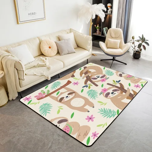 jejeloiu Lindos tapetes de perezoso para sala de estar, 4 x 5 pies, diseño de animales kawaii, juego de alfombras decorativas para interiores de
