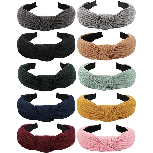 Ondder Diademas anudadas para mujer, paquete de 10 diademas de moda con nudo superior, diadema surtida para mujer, turbante para el cabello fino y