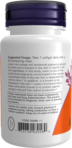 Miniatura 3 de NOW Suplementos, luteína 10 mg con 10 mg de luteína libre de ésteres de luteína, 60 cápsulas blandas