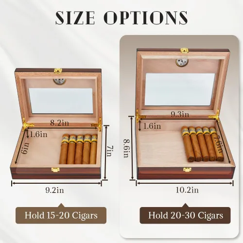 Miniatura 5 de Bald Eagle Humidor de puros, caja superior de vidrio con higrómetro humidificador, caja de madera de cedro de escritorio hecha a mano con capacidad