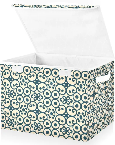 Miniatura 2 de senya Contenedores de almacenamiento grandes con cubos de almacenamiento plegables de lino, caja organizadora de armario de tela, con tapa abatible