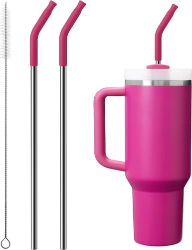 Miniatura 22 de 2 piezas de pajitas de acero inoxidable para vaso Stanley de 40 oz, accesorios de reemplazo para vaso Stanley de 40 oz con puntas de silicona