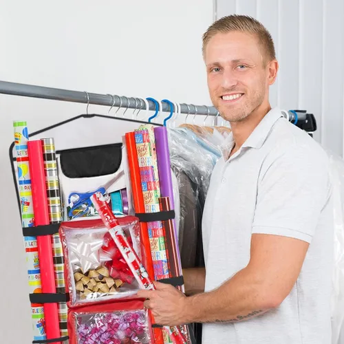 Miniatura 8 de Almacenamiento de papel de regalo para colgar sobre la puerta, organizador de papel de regalo, bolsas de regalo, lazos de cinta y accesorios de 40 x