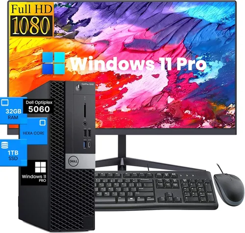 Dell OptiPlex 5060 SFF Computadora de escritorio con monitor de 23.8 pulgadas FHD, Inte Core i5-8600 @ 3.30 GHz, 32 GB DDR4 RAM, 1 TB SSD, soporte