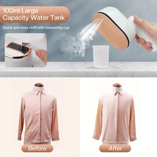 Miniatura 5 de Mini plancha de vapor y vaporizador portátil para ropa, plancha de vapor de mano de 970 W para viajes en casa (blanco)