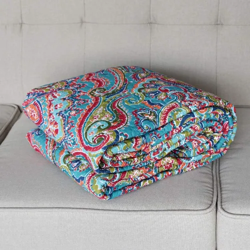Miniatura 2 de NEWLAKE - Manta acolchada para cama, sofá y sillón, diseño floral europeo hermoso, 60X78 Pulgadas Naranja/Azul