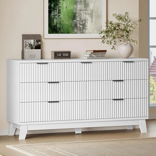 Miniatura 67 de BORNOON Cómoda alta de 46" para dormitorio, cómoda de 6 cajones acanalados, cómoda moderna de madera con almacenamiento profundo, correderas