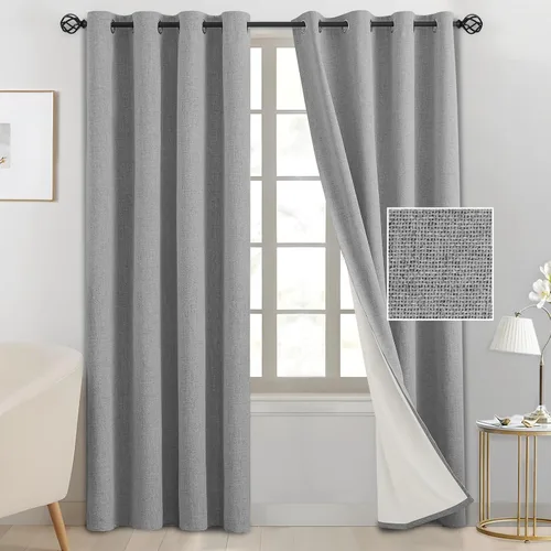 Miniatura 9 de SimpleHome Cortinas de Lino Blanco Crema 100% Opacas de 84 Pulgadas de Largo, Juego de 2 Paneles, Lino Sintético Texturizado para Sala de Estar