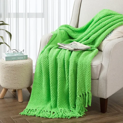 Miniatura 28 de Manta de tweed con borlas de flecos para sofá, decoración del hogar, cama, sofá, silla, 50 x 60 pulgadas, naranja óxido