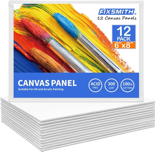 FIXSMITH - Paneles de lienzo para pintar 6x8 pulgadas, paquete de 12 unidades de lienzo blanco en blanco de gran valor, 100% algodón imprimado,