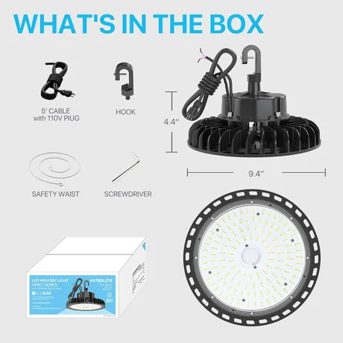 Miniatura 7 de HYPERLITE Luces LED High Bay de 100 W, 14,500 lm (145 lm/w) 5000 K, 1-10 V, regulable, cable de 5' con enchufe de 110 V, gancho de EE. UU., listado