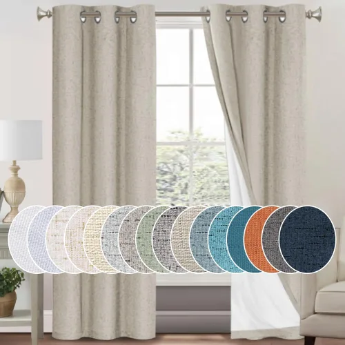 Miniatura 155 de Primitive - Cortinas opacas 100 % de lino texturizado natural para dormitorio, sala de estar, cortinas para ahorra energía, tela de arpillera