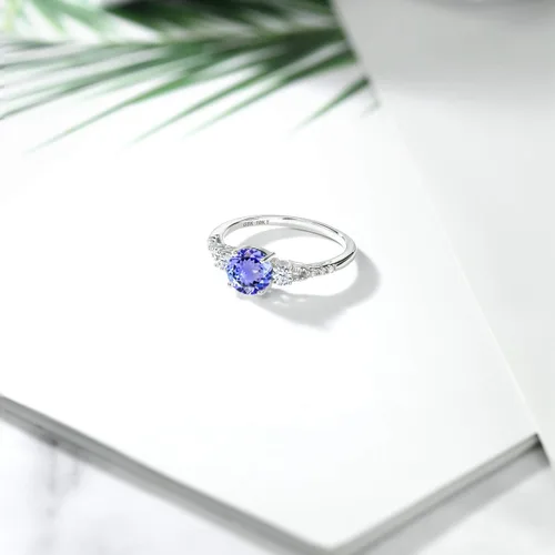 Miniatura 155 de Gem Stone King Anillo de compromiso de 3 piedras preciosas redondas de oro blanco de 10 quilates con piedra natal de 0.236 in con piedra natal