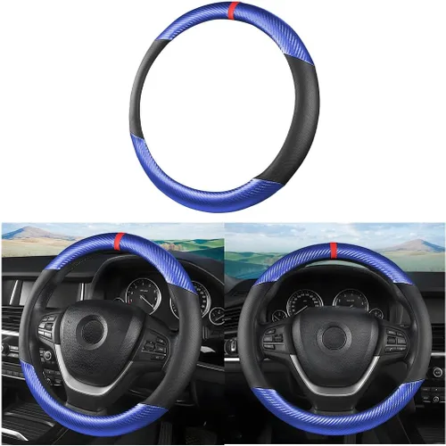 Miniatura 13 de LoyaForba Funda de volante de fibra de carbono para coche, cuero de microfibra transpirable para mujeres y hombres, protector de volante Café