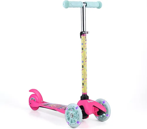 Self Balancing Kick Scooter with Light Up Wheels, Extra Wide Deck, 3 Wheel Platform, Foot Activated Brake, 75 lbs Limit, Kids & Toddlers Girls or