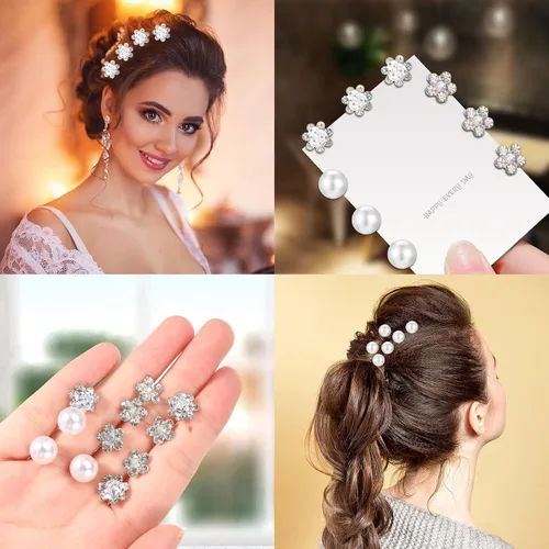 Miniatura 6 de 60 horquillas para el pelo de boda para novia, perlas plateadas, diamantes de imitación, flor de cristal, clips en forma de U, joyería de diamante