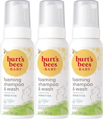 Burt's Bees Jabón y champú espumoso para bebés sensibles, sin fragancia, sin lágrimas, probado por pediatras, 97.5% de origen natural, 258,9 ml,