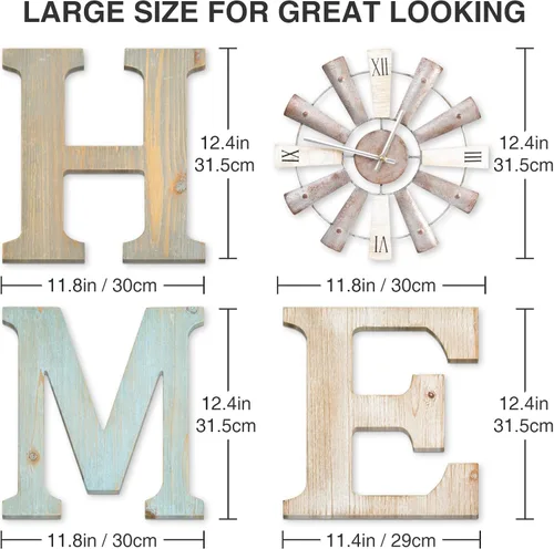 Miniatura 2 de ZAZIWZ Carteles de granja con reloj de viento, decoración de pared con letras rústicas para el hogar, arte de pared con letras para sala de estar