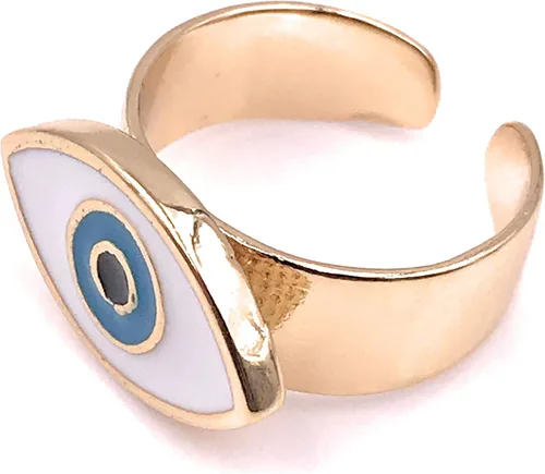 Miniatura 6 de LESLIE BOULES Anillo esmaltado de ojo turco chapado en oro de 18 quilates ajustable para mujer, Esmalte Metal