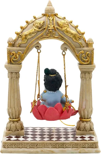 Miniatura 7 de alikiki Baby Krishna on Swing - Estatua de ídolo hindú de 6.7 pulgadas de alto, estatua de ídolo de Krishna, mini artículo de Murti de la India