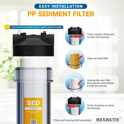 Miniatura 6 de Max Water Slim Blue - Cartucho de repuesto para filtro de agua de sedimentos de polipropileno fundido de 5 micrones, 20 x 2.5 pulgadas, para toda