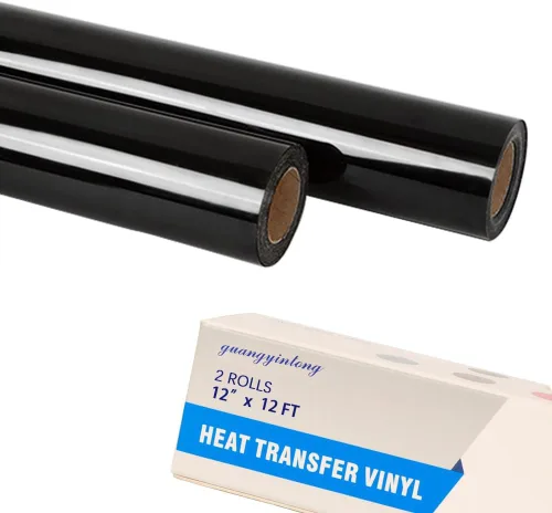 Miniatura 23 de guangyintong Rollo de vinilo de transferencia de calor negro con purpurina, 2 rollos de vinilo para planchar de 12 pulgadas x 12 pies