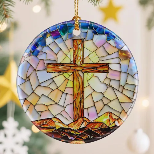Adorno de Cruz Católica, Adornos de Navidad Cristianos, Adornos de Árbol de Navidad, Decoración Religiosa de Vacaciones | Regalos para Cristianos,