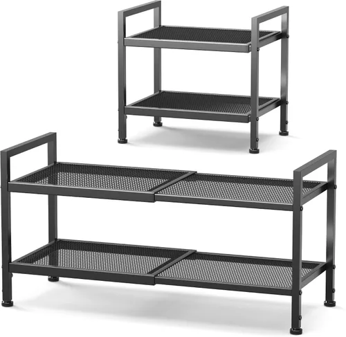 Miniatura 9 de Zapatero de 2 niveles, zapatero expandible para armario, organizador de zapatos ajustable para entrada, organizador de almacenamiento de zapatos