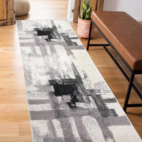 Rugshop Alfombra Corredor Abstracta Contemporánea Negra — No Desprende Pelusa para Pasillo, Entrada y Cocina 2' x 7'